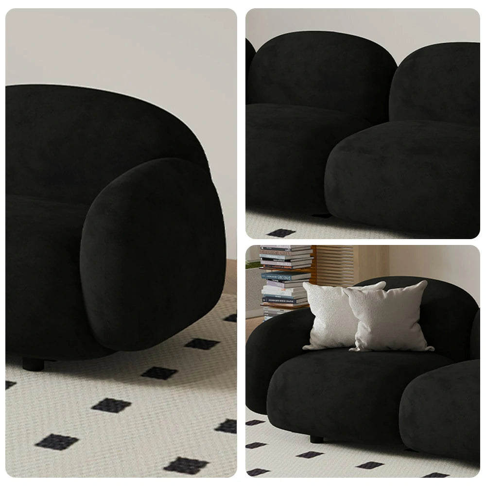 LIVARA 85/145/205cm Sofa Lamb Fleece Upholstered, Ergonomic Curved Design, High-Density Sponge, Soft Touch, Durable Comfort - Black