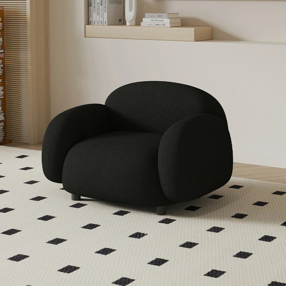 LIVARA 85/145/205cm Sofa Lamb Fleece Upholstered, Ergonomic Curved Design, High-Density Sponge, Soft Touch, Durable Comfort - Black