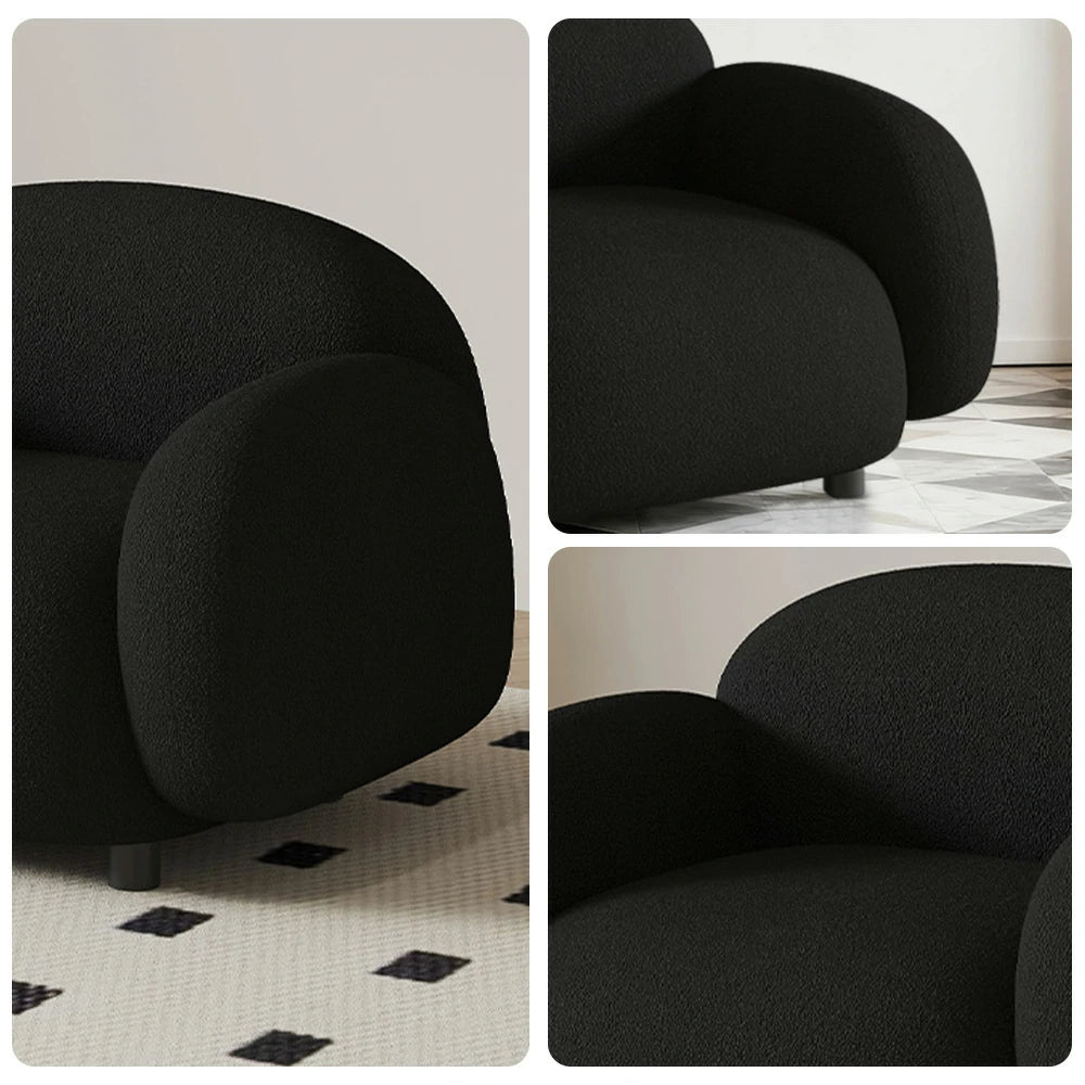 LIVARA 85/145/205cm Sofa Lamb Fleece Upholstered, Ergonomic Curved Design, High-Density Sponge, Soft Touch, Durable Comfort - Black