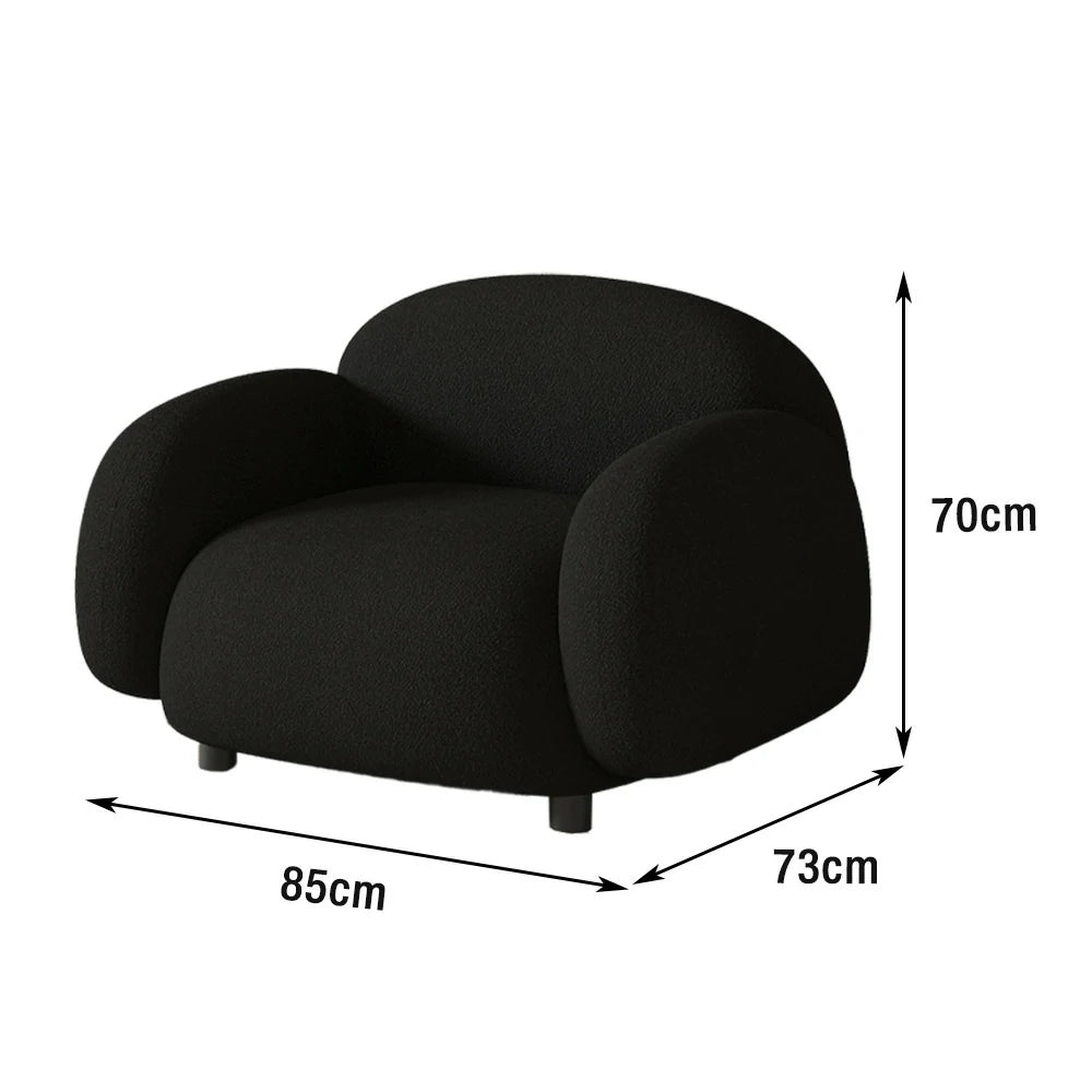 LIVARA 85/145/205cm Sofa Lamb Fleece Upholstered, Ergonomic Curved Design, High-Density Sponge, Soft Touch, Durable Comfort - Black