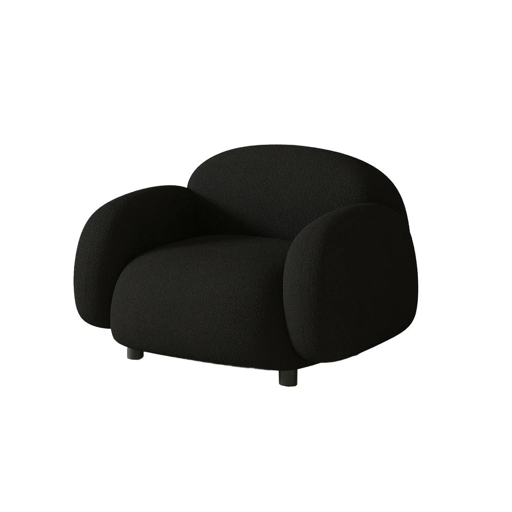 LIVARA 85/145/205cm Sofa Lamb Fleece Upholstered, Ergonomic Curved Design, High-Density Sponge, Soft Touch, Durable Comfort - Black