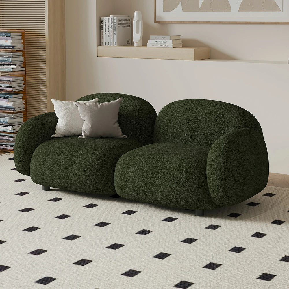 LIVARA 85/145/205cm Sofa Lamb Fleece Upholstered, Ergonomic Curved Design, High-Density Sponge, Soft Touch, Durable Comfort - Green