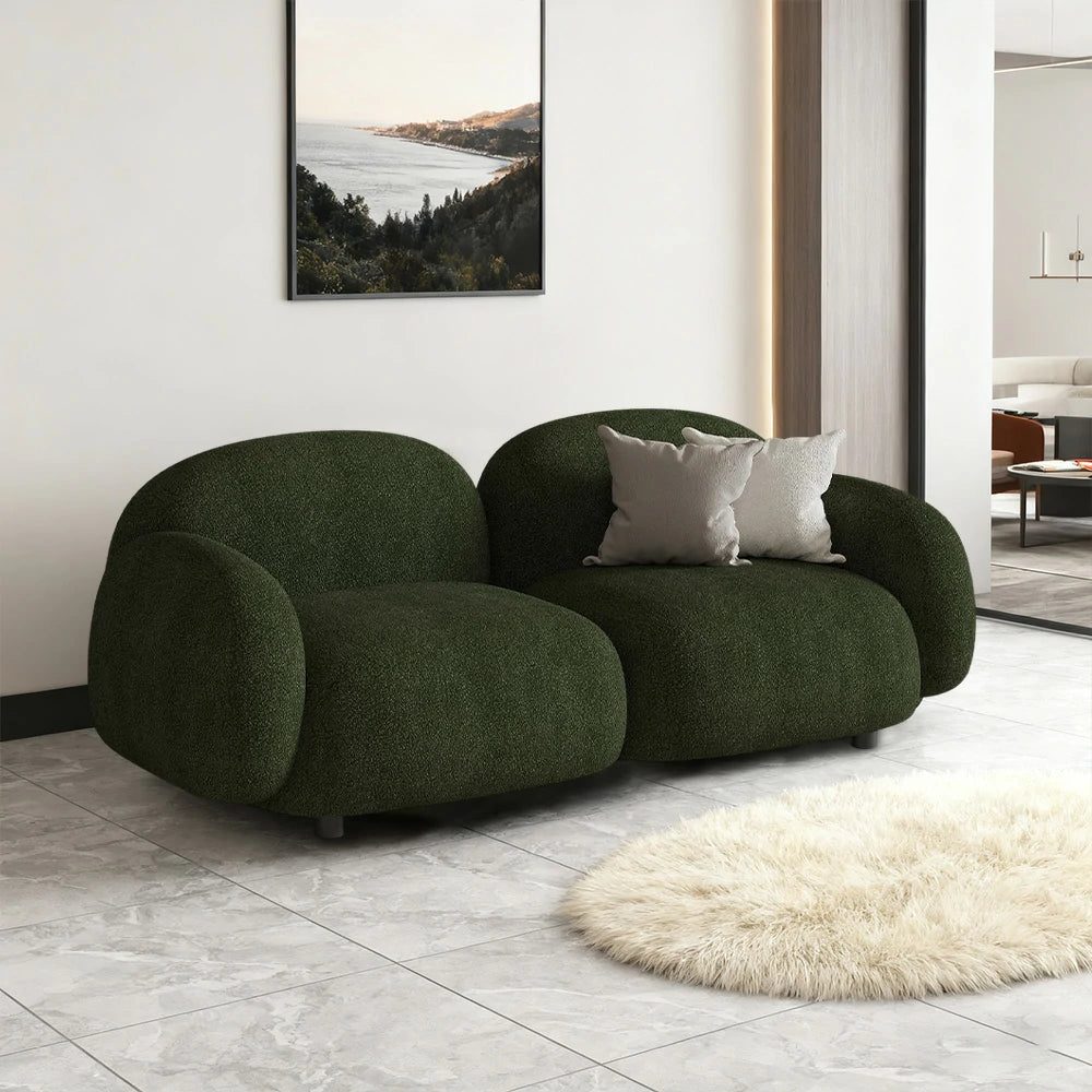LIVARA 85/145/205cm Sofa Lamb Fleece Upholstered, Ergonomic Curved Design, High-Density Sponge, Soft Touch, Durable Comfort - Green