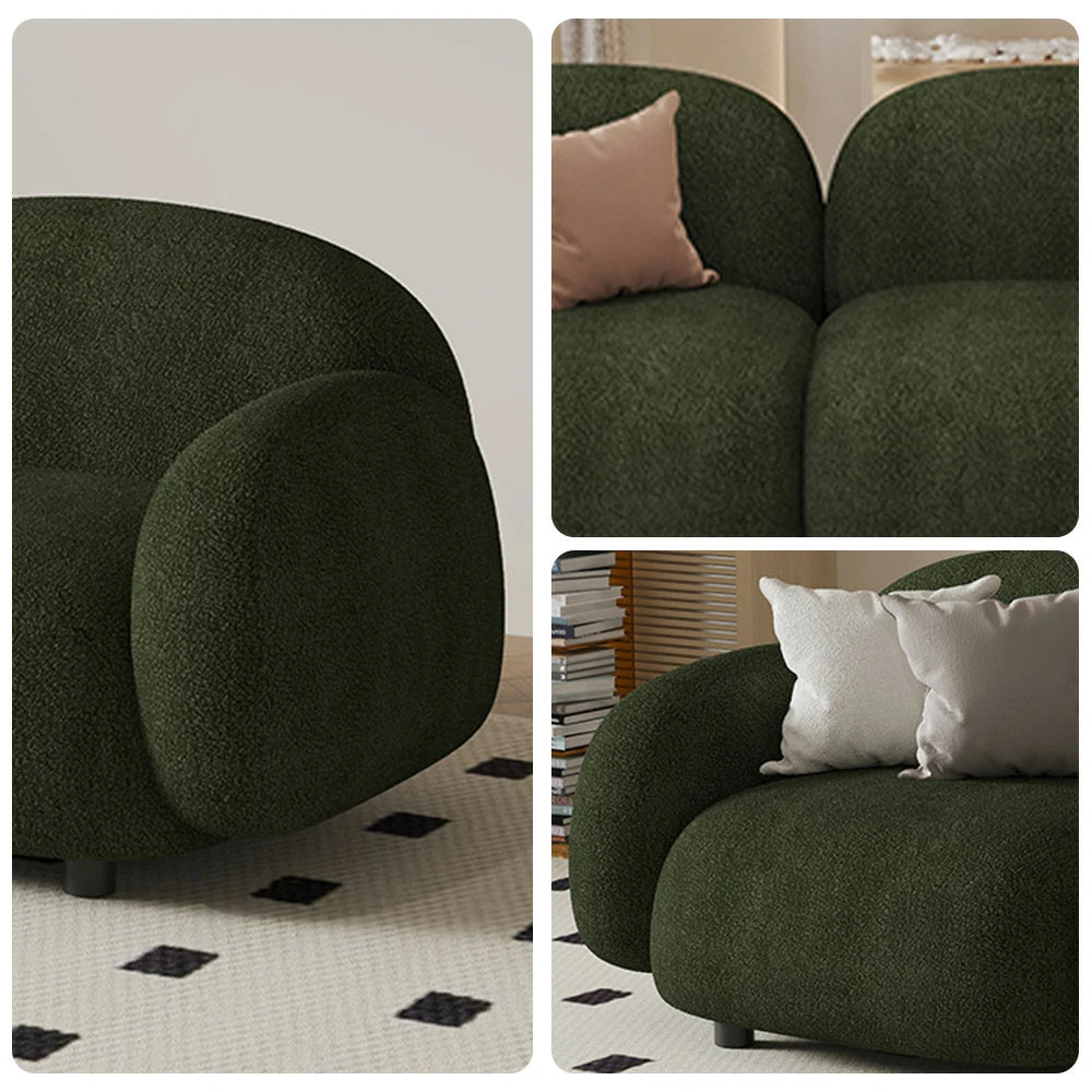 LIVARA 85/145/205cm Sofa Lamb Fleece Upholstered, Ergonomic Curved Design, High-Density Sponge, Soft Touch, Durable Comfort - Green