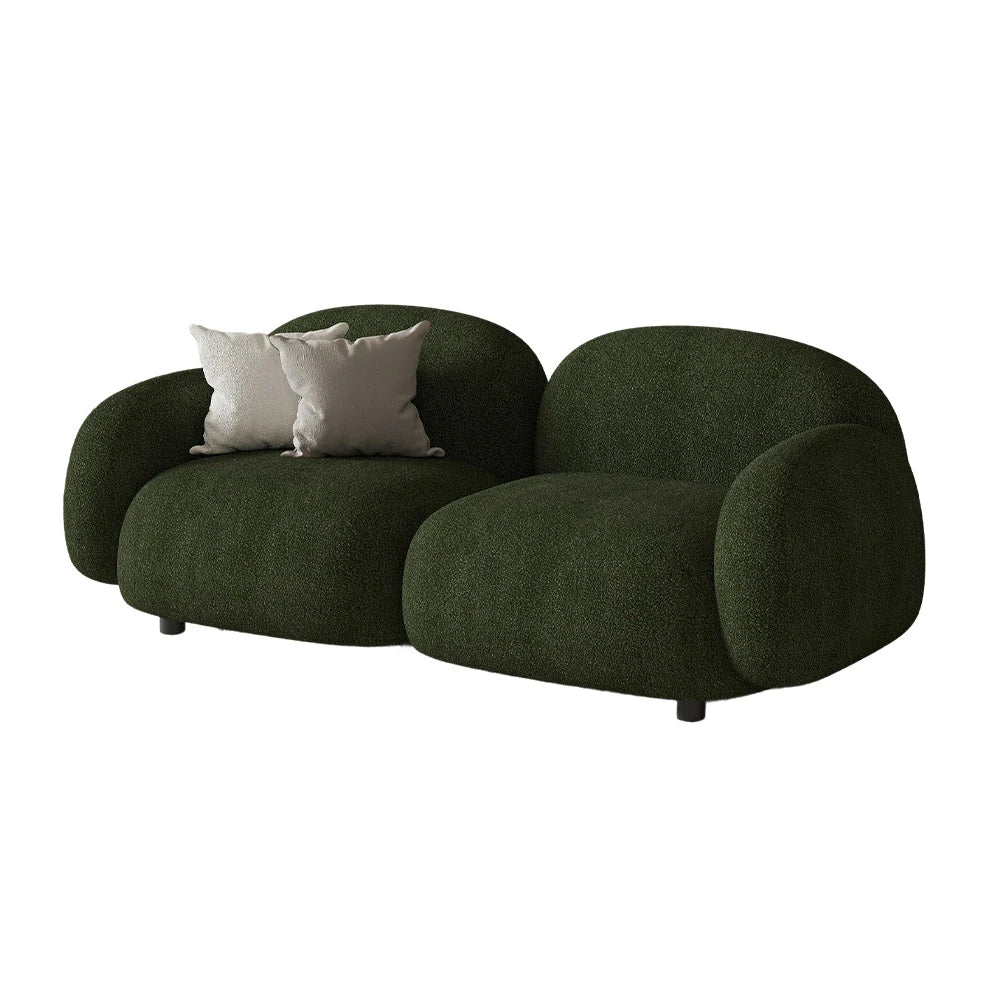 LIVARA 85/145/205cm Sofa Lamb Fleece Upholstered, Ergonomic Curved Design, High-Density Sponge, Soft Touch, Durable Comfort - Green