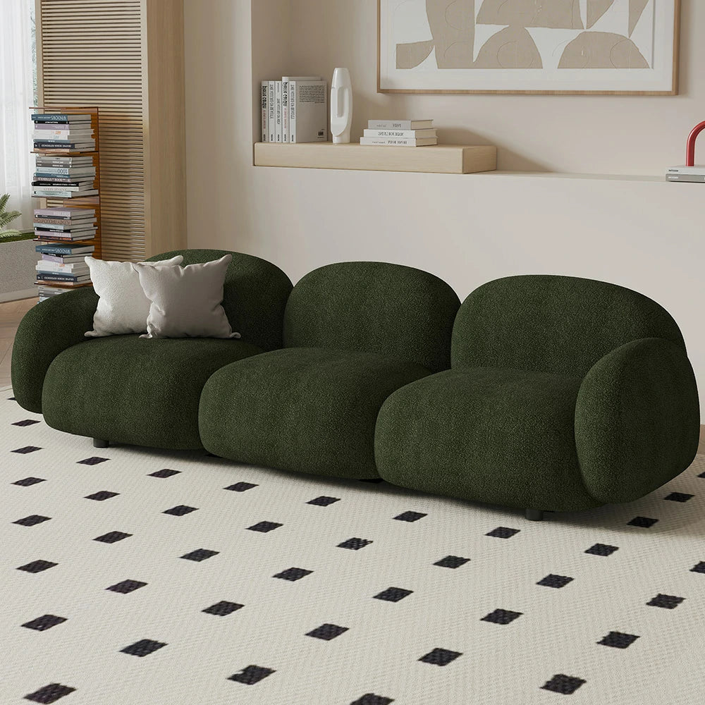 LIVARA 85/145/205cm Sofa Lamb Fleece Upholstered, Ergonomic Curved Design, High-Density Sponge, Soft Touch, Durable Comfort - Green