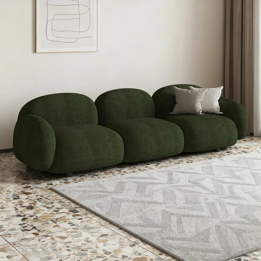 LIVARA 85/145/205cm Sofa Lamb Fleece Upholstered, Ergonomic Curved Design, High-Density Sponge, Soft Touch, Durable Comfort - Green