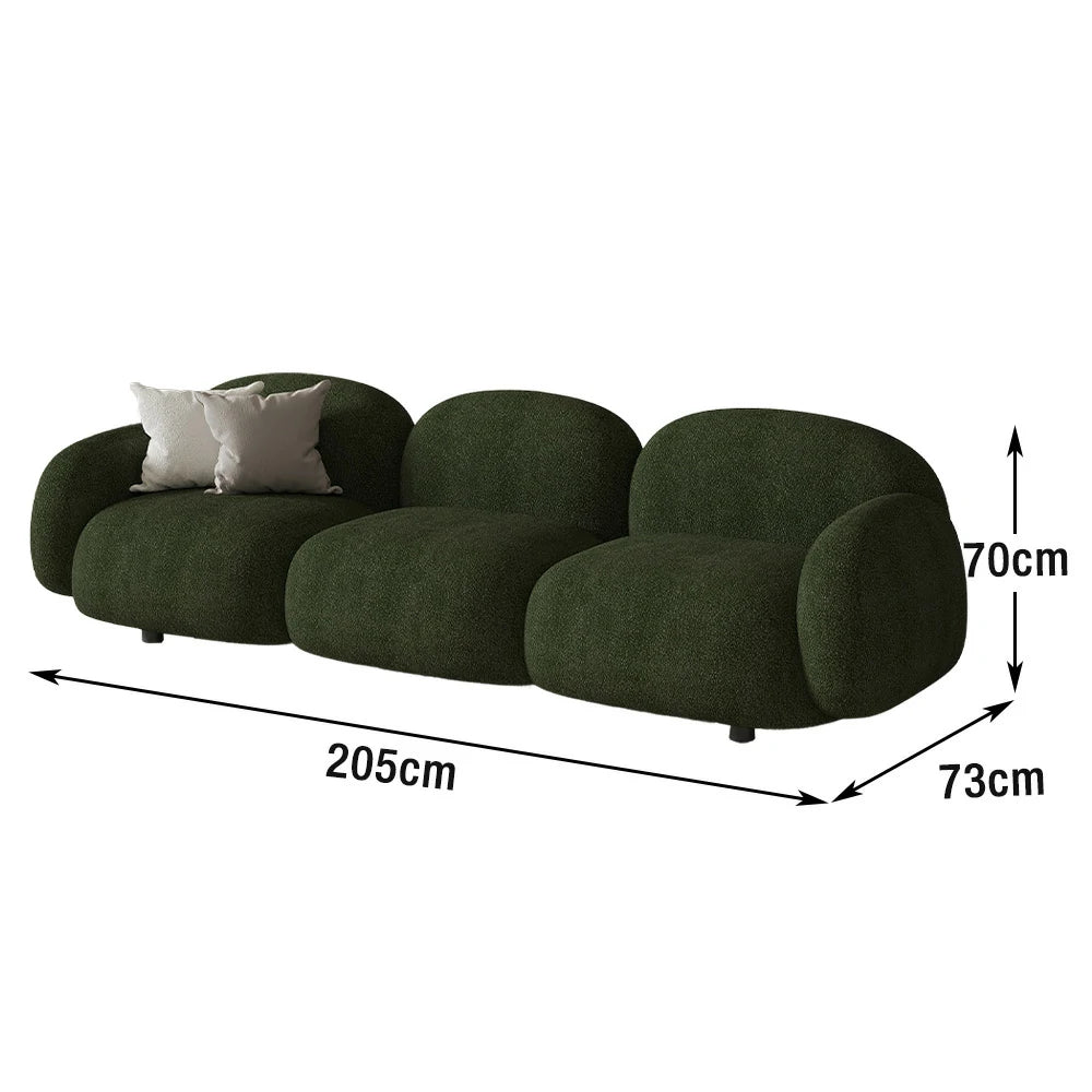 LIVARA 85/145/205cm Sofa Lamb Fleece Upholstered, Ergonomic Curved Design, High-Density Sponge, Soft Touch, Durable Comfort - Green