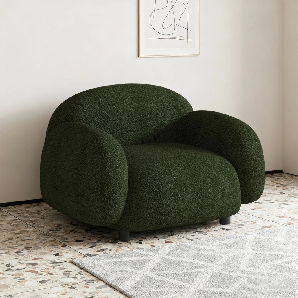 LIVARA 85/145/205cm Sofa Lamb Fleece Upholstered, Ergonomic Curved Design, High-Density Sponge, Soft Touch, Durable Comfort - Green