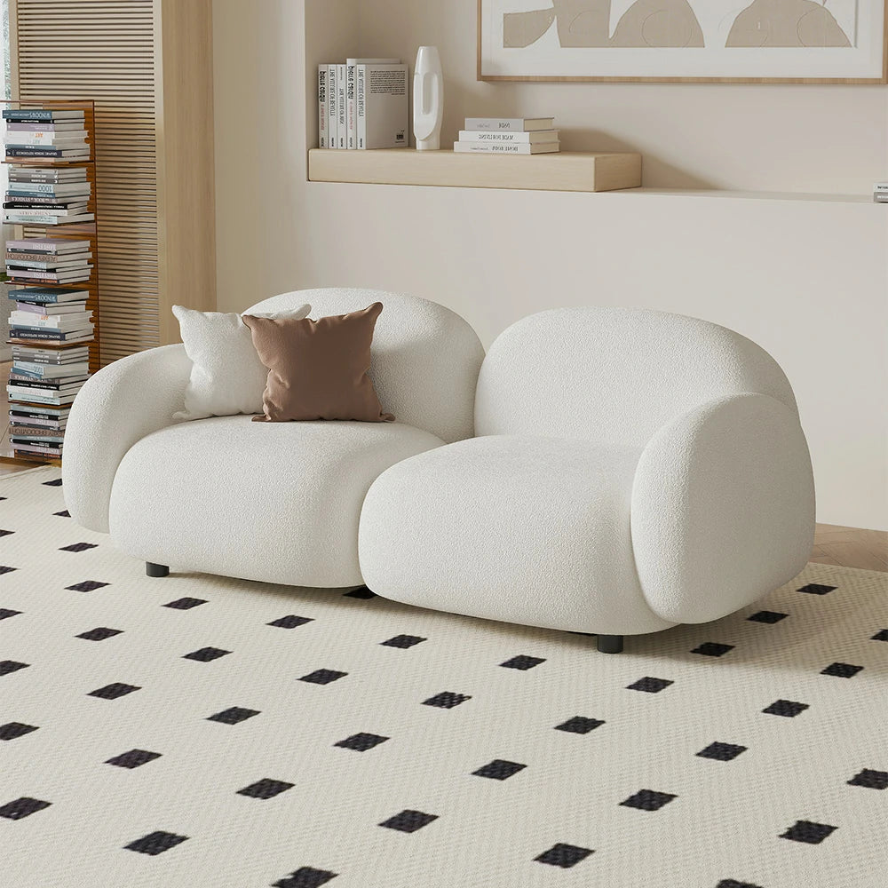 LIVARA 85/145/205cm Sofa Lamb Fleece Upholstered, Ergonomic Curved Design, High-Density Sponge, Soft Touch, Durable Comfort - White