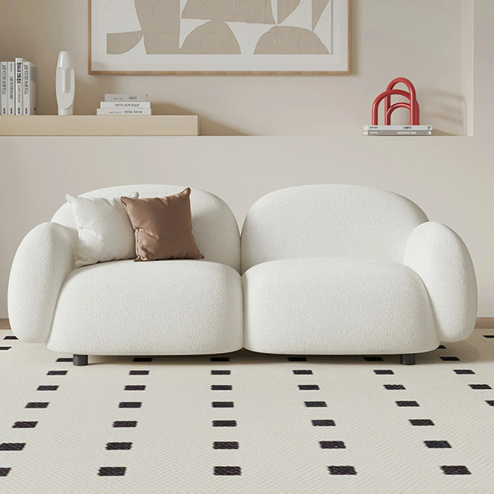 LIVARA 85/145/205cm Sofa Lamb Fleece Upholstered, Ergonomic Curved Design, High-Density Sponge, Soft Touch, Durable Comfort - White