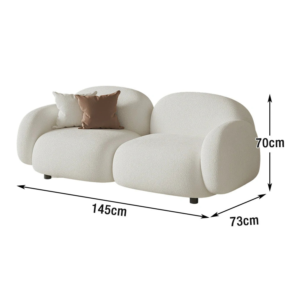 LIVARA 85/145/205cm Sofa Lamb Fleece Upholstered, Ergonomic Curved Design, High-Density Sponge, Soft Touch, Durable Comfort - White