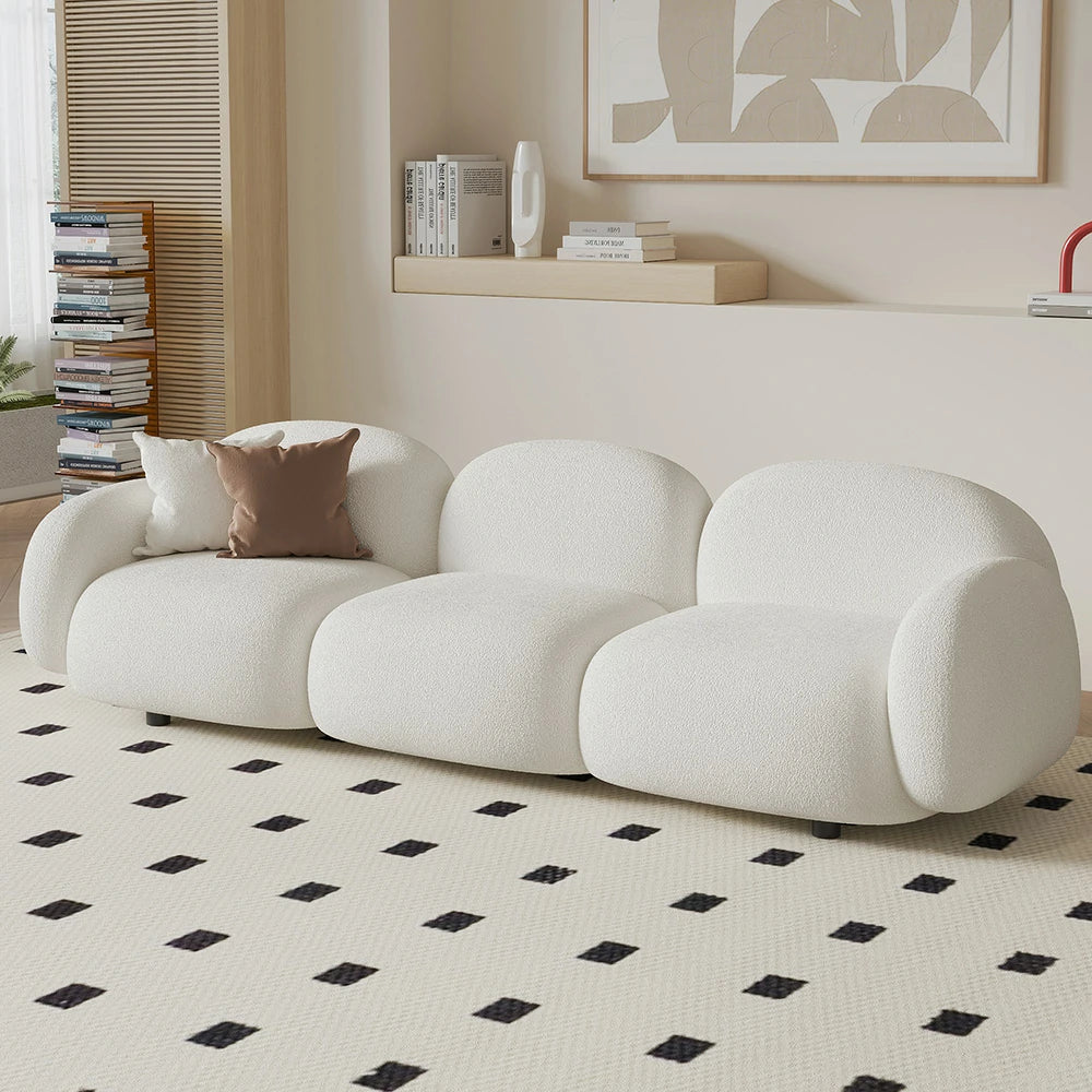 LIVARA 85/145/205cm Sofa Lamb Fleece Upholstered, Ergonomic Curved Design, High-Density Sponge, Soft Touch, Durable Comfort - White