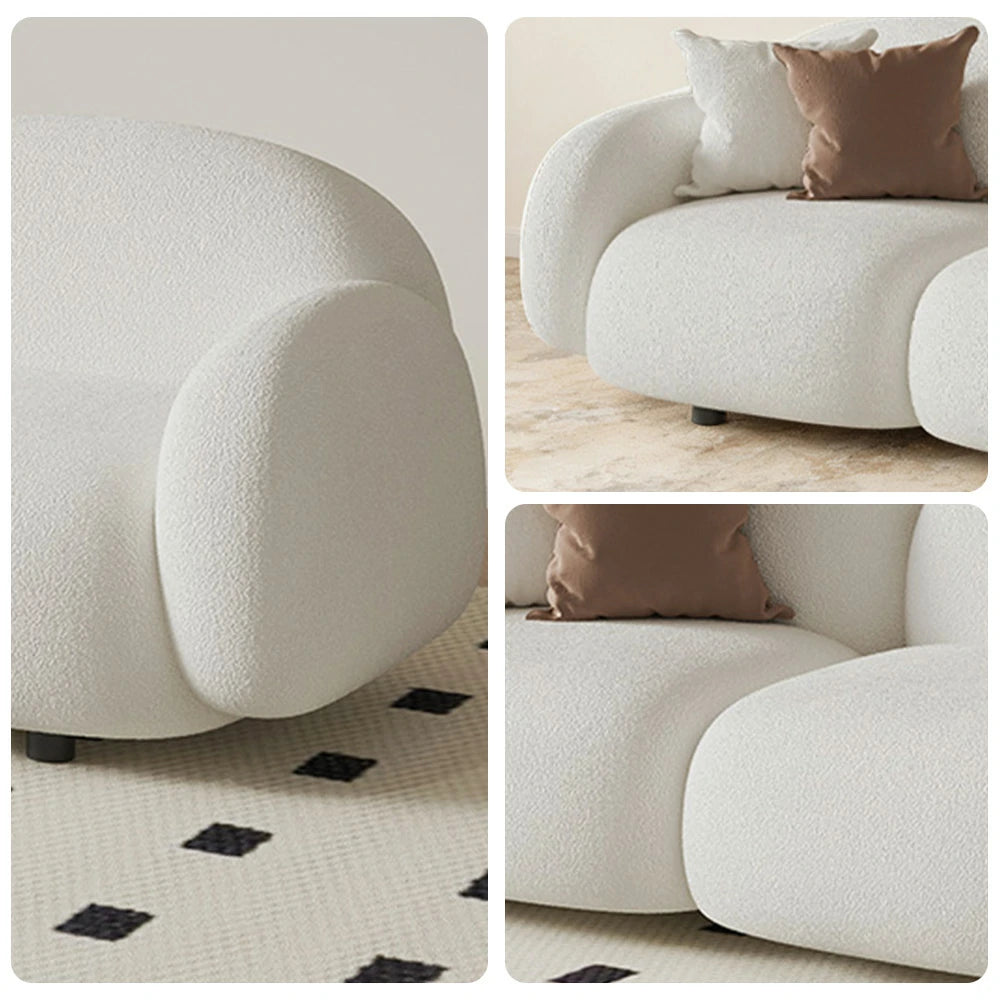 LIVARA 85/145/205cm Sofa Lamb Fleece Upholstered, Ergonomic Curved Design, High-Density Sponge, Soft Touch, Durable Comfort - White