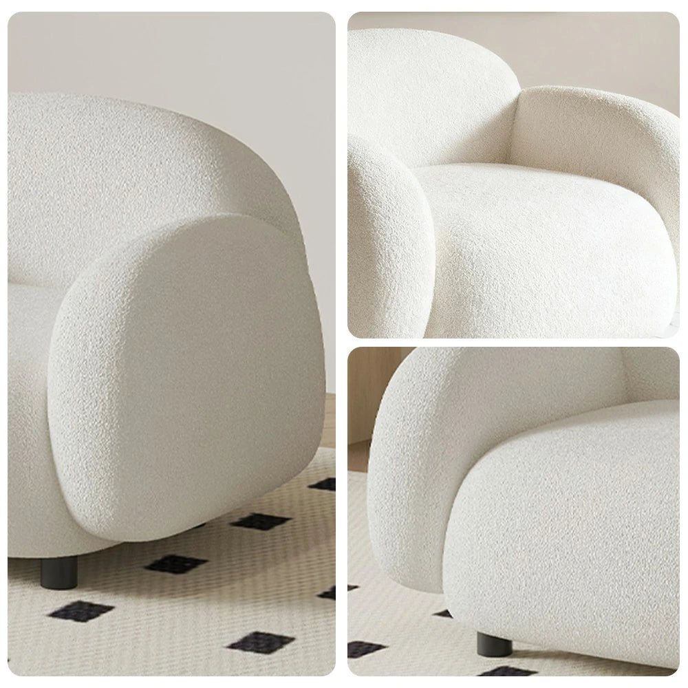 LIVARA 85/145/205cm Sofa Lamb Fleece Upholstered, Ergonomic Curved Design, High-Density Sponge, Soft Touch, Durable Comfort - White