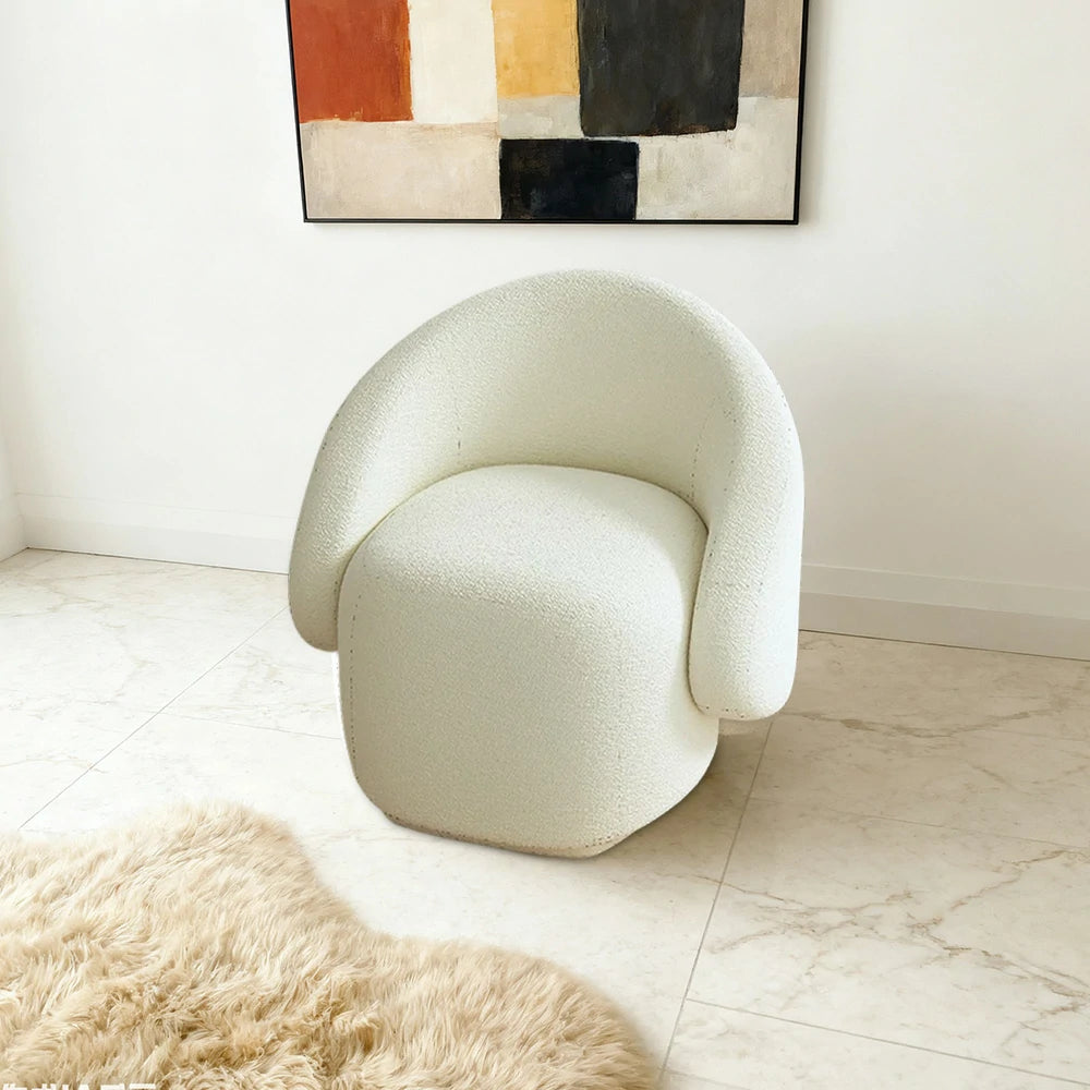 LIVARA Single Sofa Chair, Sherpa Fleece Upholstery, High-Density Sponge, Solid Wood Frame, Arc Springs & Straps, Soft & Durable Comfort - White