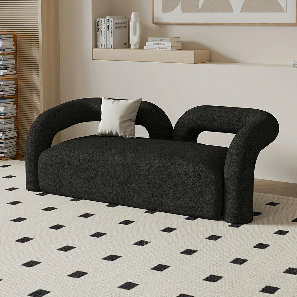 LIVARA 83/180cm Sofa Sherpa Fleece Upholstered, Ergonomic Curved Design, High-Density Sponge, Soft Touch, Durable Comfort - Black