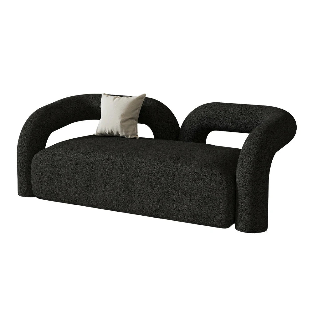 LIVARA 83/180cm Sofa Sherpa Fleece Upholstered, Ergonomic Curved Design, High-Density Sponge, Soft Touch, Durable Comfort - Black