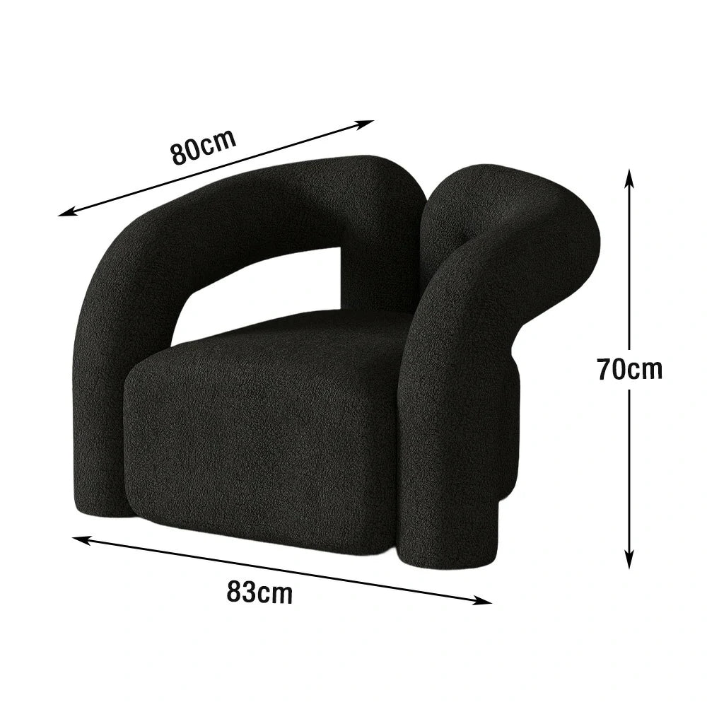 LIVARA 83/180cm Sofa Sherpa Fleece Upholstered, Ergonomic Curved Design, High-Density Sponge, Soft Touch, Durable Comfort - Black