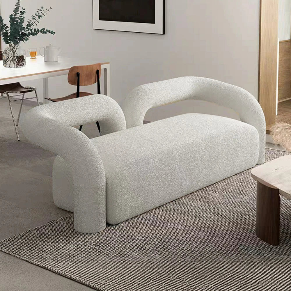 LIVARA 83/180cm Sofa Sherpa Fleece Upholstered, Ergonomic Curved Design, High-Density Sponge, Soft Touch, Durable Comfort - White