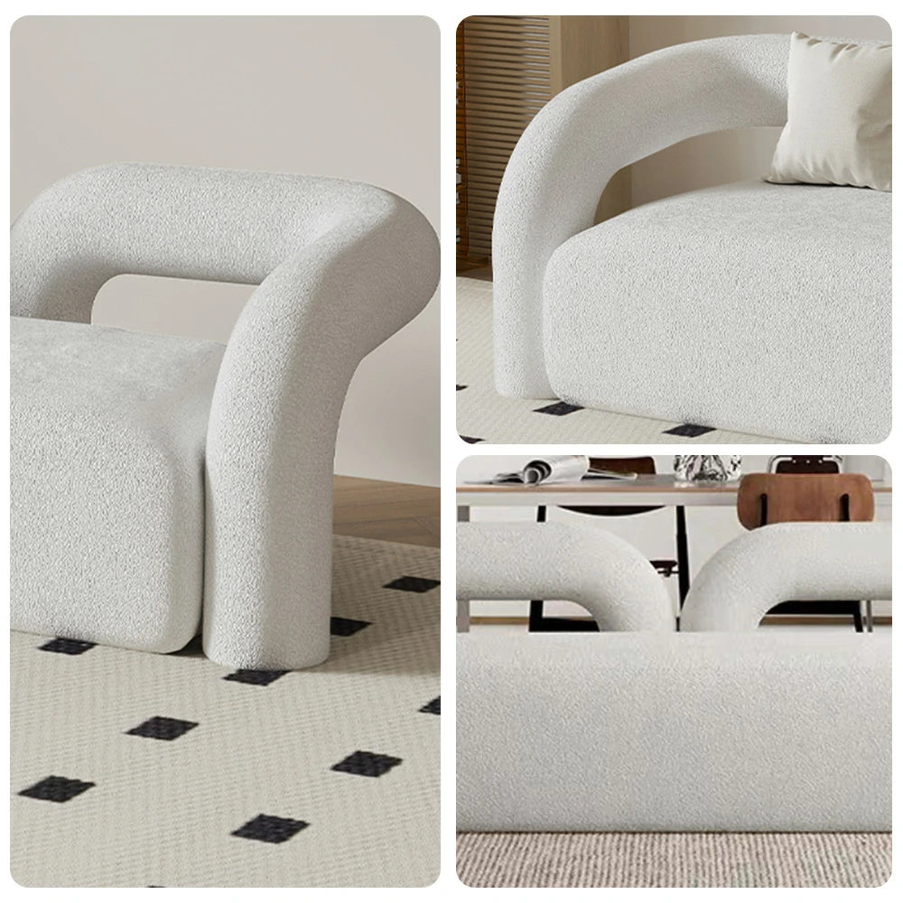 LIVARA 83/180cm Sofa Sherpa Fleece Upholstered, Ergonomic Curved Design, High-Density Sponge, Soft Touch, Durable Comfort - White