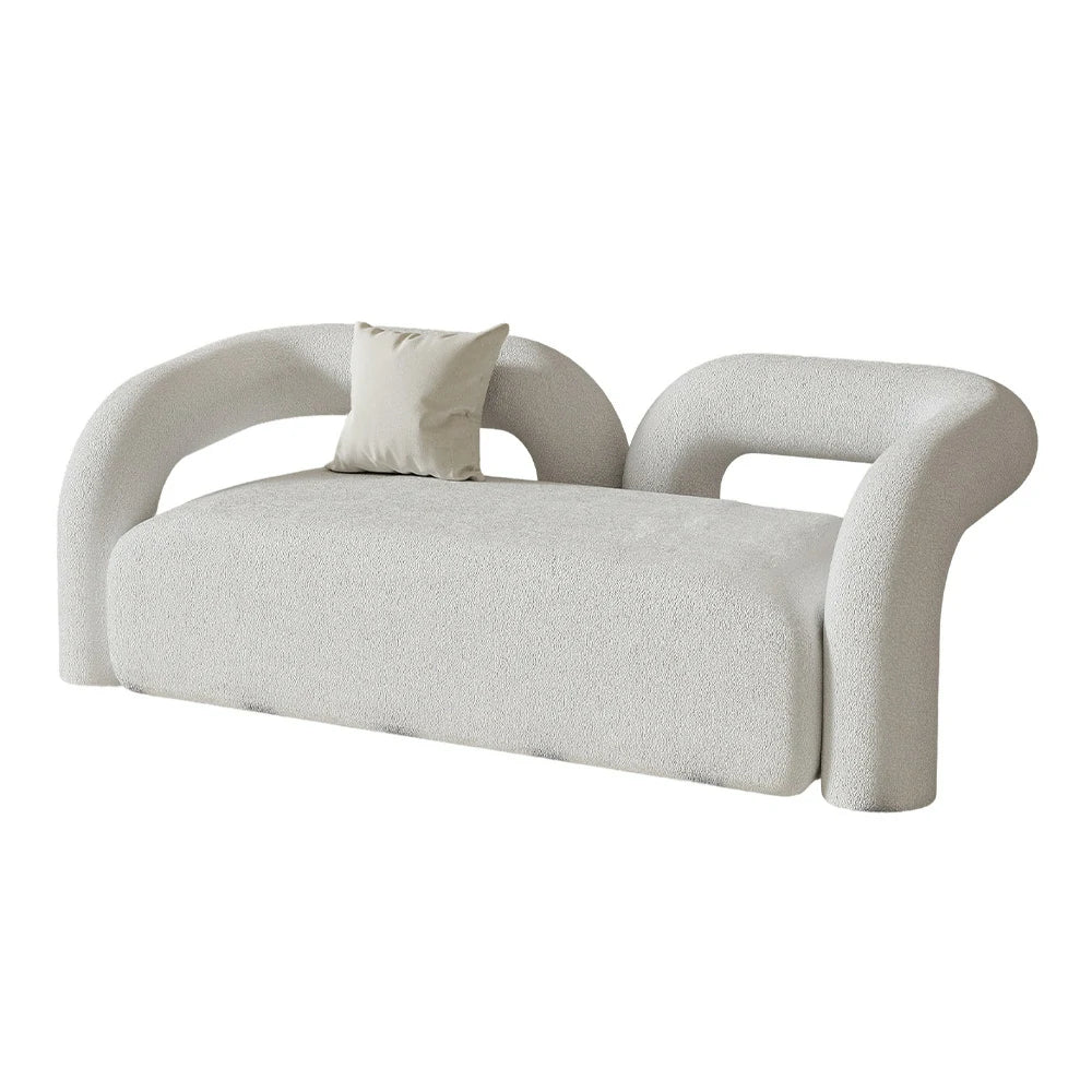 LIVARA 83/180cm Sofa Sherpa Fleece Upholstered, Ergonomic Curved Design, High-Density Sponge, Soft Touch, Durable Comfort - White