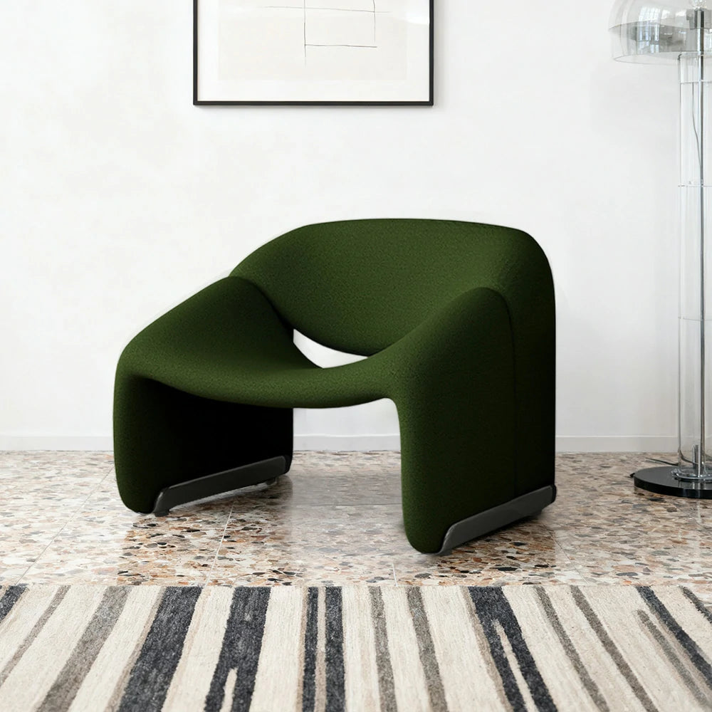 LIVARA Single Sofa Chair, Sherpa Fleece Upholstery, Contemporary Curved Frame, Resilient High-Density Cushion, Cozy Seating, Sturdy & Stylish - Green
