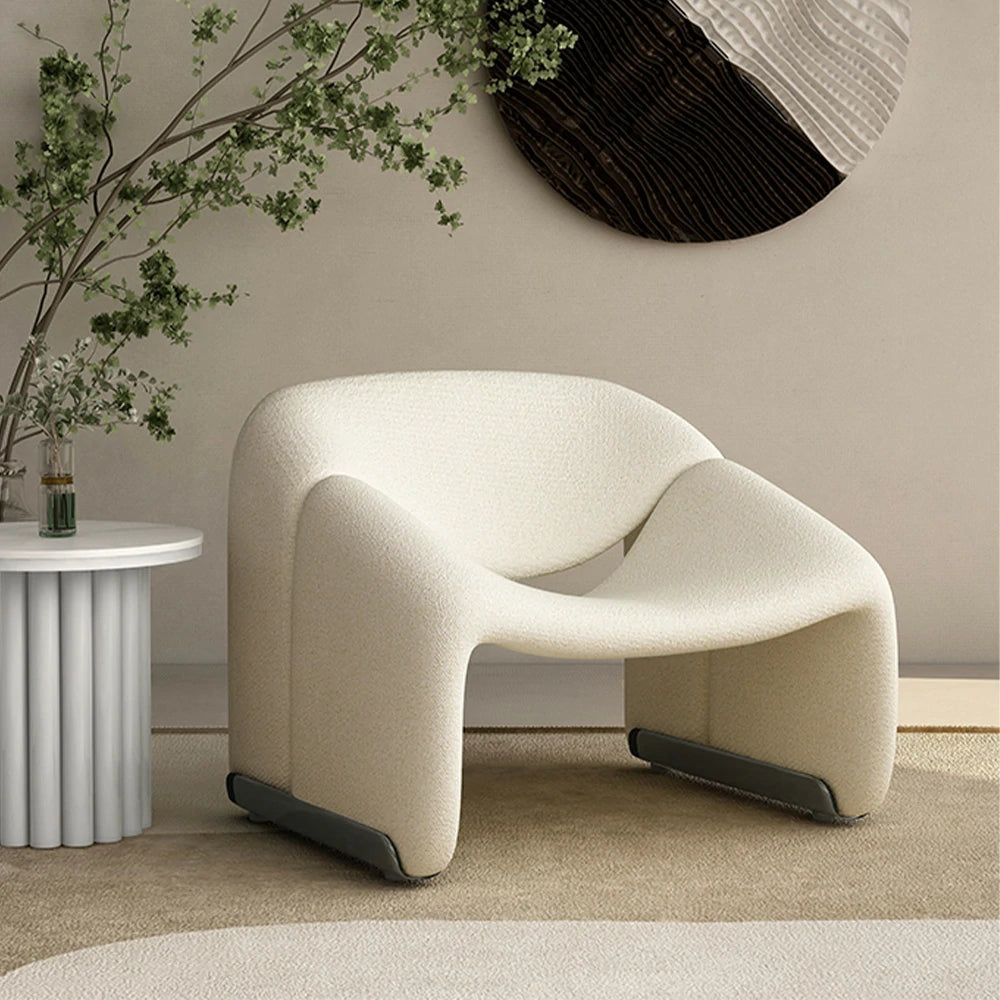 LIVARA Single Sofa Chair, Sherpa Fleece Upholstery, Contemporary Curved Frame, Resilient High-Density Cushion, Cozy Seating, Sturdy & Stylish - White