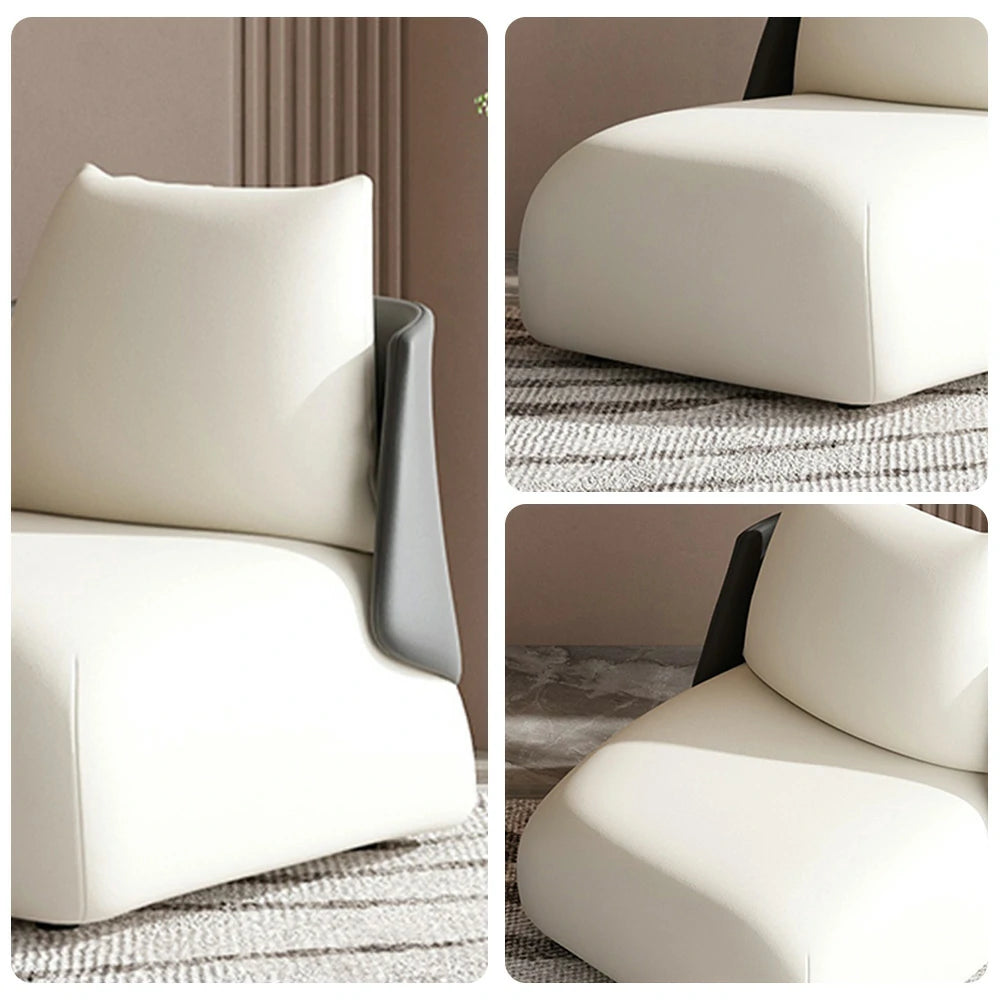 LIVARA Single Sofa Chair, PU Leather Upholstery, Ergonomic Low-Profile Design, High-Density Sponge Cushion, Sturdy & Comfortable Seating - Black & White