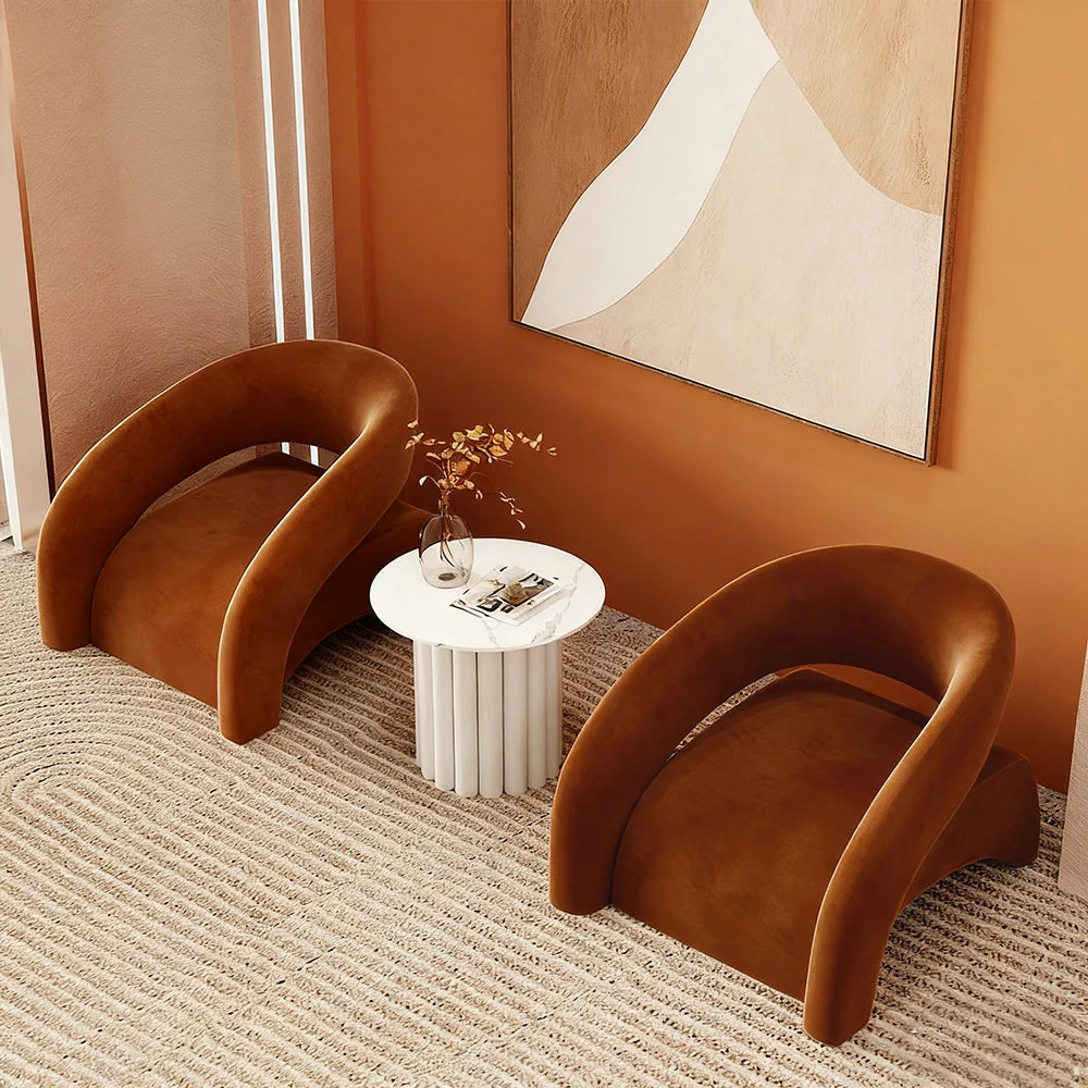 LIVARA Single Sofa Chair, Velvet Upholstery, Modern Curved Design, High-Density Sponge Cushion, Soft & Supportive, Stylish Comfort - Coffee