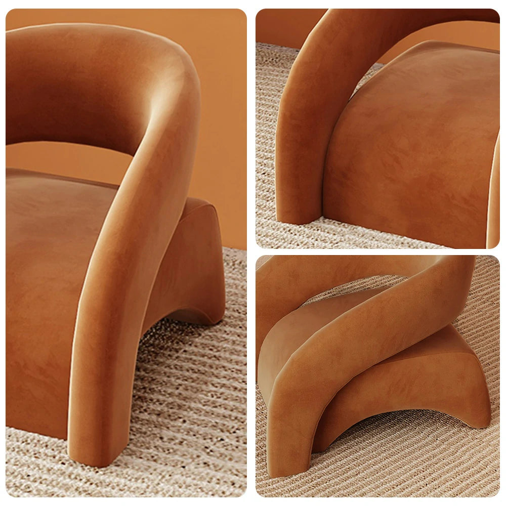 LIVARA Single Sofa Chair, Velvet Upholstery, Modern Curved Design, High-Density Sponge Cushion, Soft & Supportive, Stylish Comfort - Coffee
