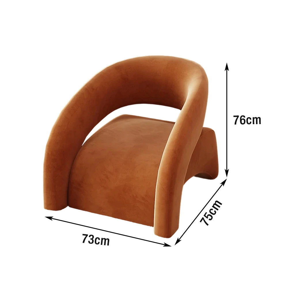 LIVARA Single Sofa Chair, Velvet Upholstery, Modern Curved Design, High-Density Sponge Cushion, Soft & Supportive, Stylish Comfort - Coffee