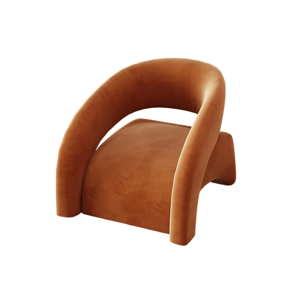 LIVARA Single Sofa Chair, Velvet Upholstery, Modern Curved Design, High-Density Sponge Cushion, Soft & Supportive, Stylish Comfort - Coffee
