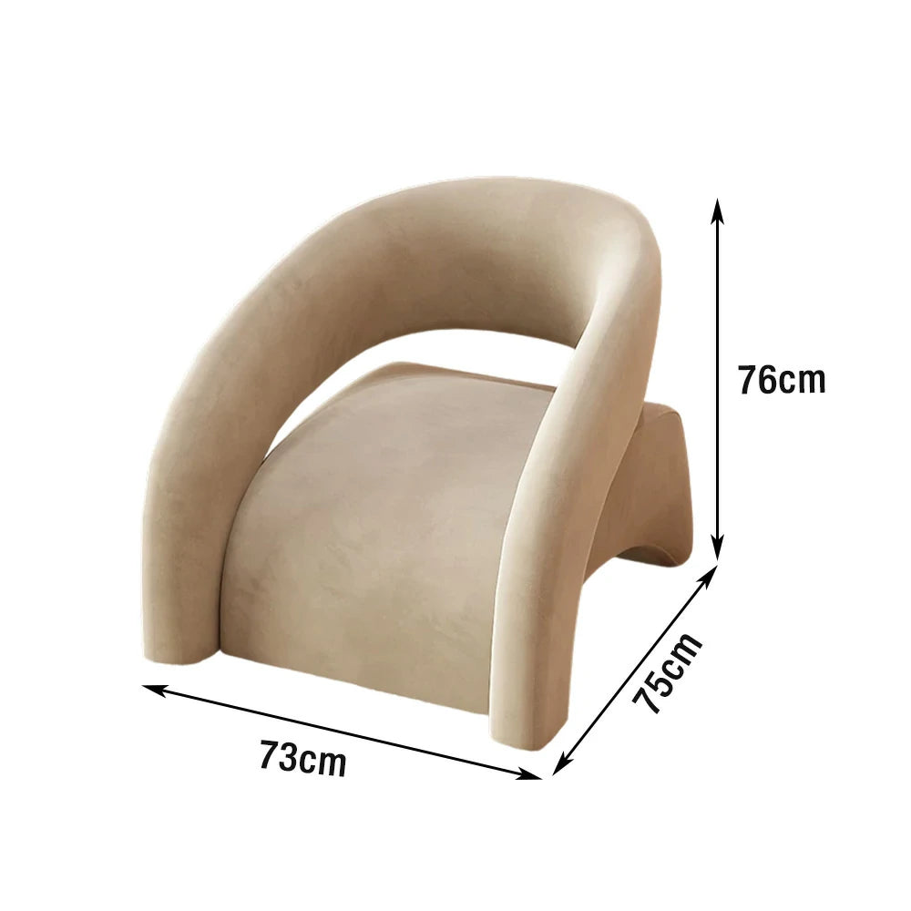 LIVARA Single Sofa Chair, Velvet Upholstery, Modern Curved Design, High-Density Sponge Cushion, Soft & Supportive, Stylish Comfort - Grey