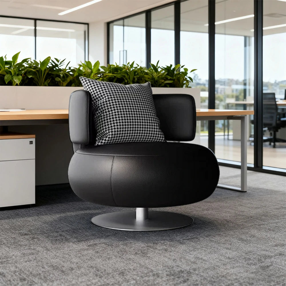 LIVARA Swivel Chair Soft Silicone Leather UTTP Honeycomb Foam High Resilience Modern Design - Black