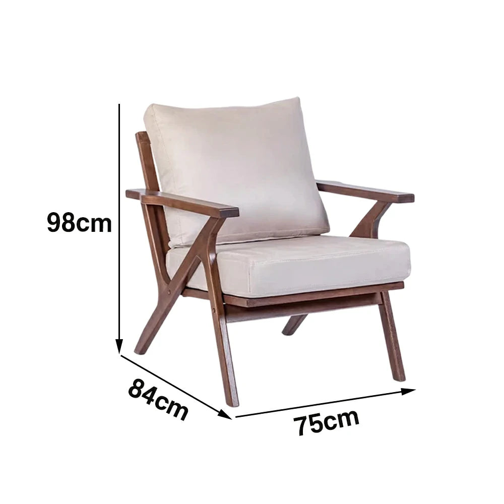 LIVARA Suede Accent Armchair - Solid Wood Frame with High-Density Foam Cushion, Ergonomic Design, Winter & Summer Use - Walnut & Beige