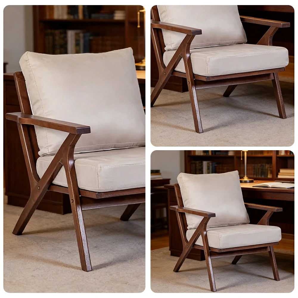 LIVARA Suede Accent Armchair - Solid Wood Frame with High-Density Foam Cushion, Ergonomic Design, Winter & Summer Use - Walnut & Beige