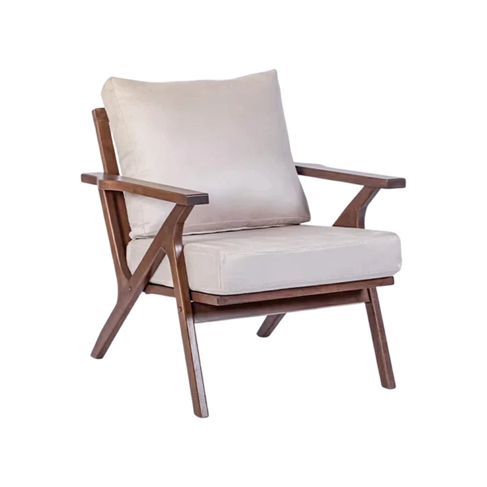 LIVARA Suede Accent Armchair - Solid Wood Frame with High-Density Foam Cushion, Ergonomic Design, Winter & Summer Use - Walnut & Beige