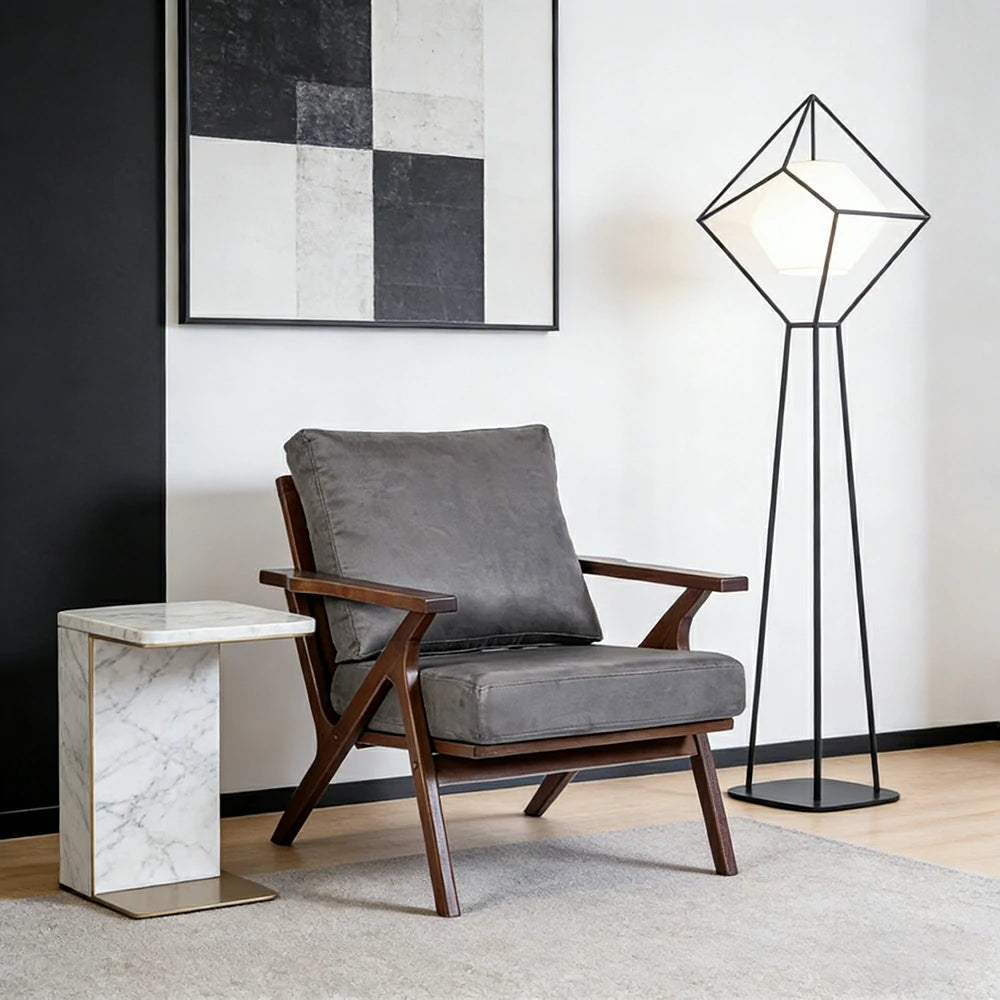 LIVARA Suede Accent Armchair - Solid Wood Frame with High-Density Foam Cushion, Ergonomic Design, Winter & Summer Use - Grey