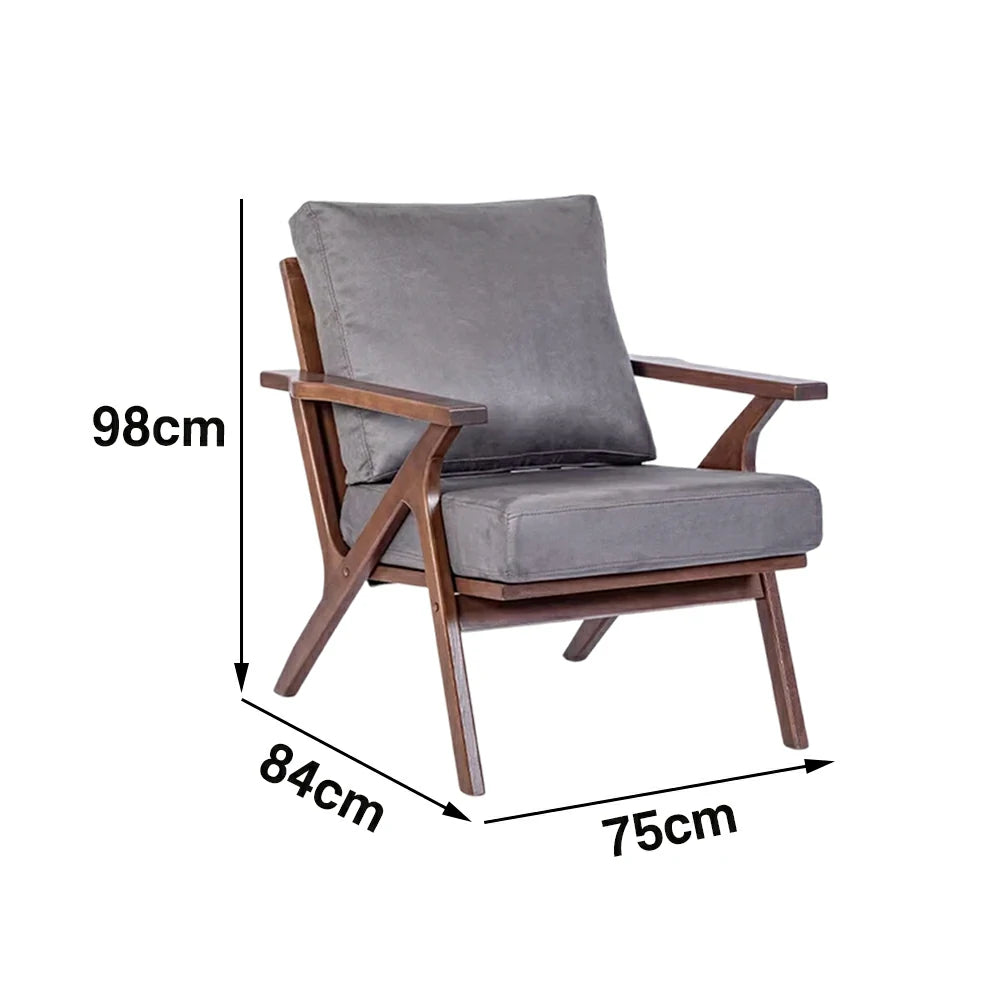 LIVARA Suede Accent Armchair - Solid Wood Frame with High-Density Foam Cushion, Ergonomic Design, Winter & Summer Use - Grey
