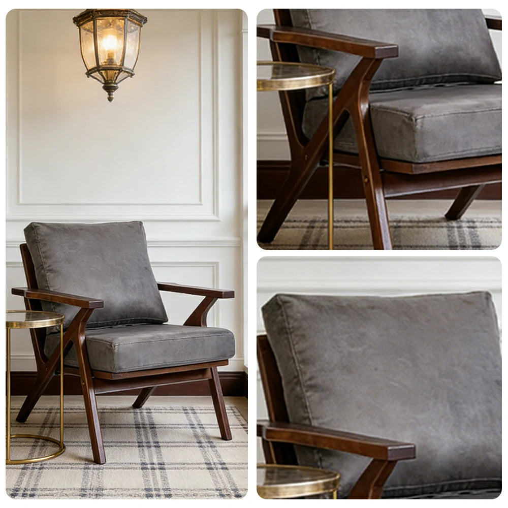 LIVARA Suede Accent Armchair - Solid Wood Frame with High-Density Foam Cushion, Ergonomic Design, Winter & Summer Use - Grey