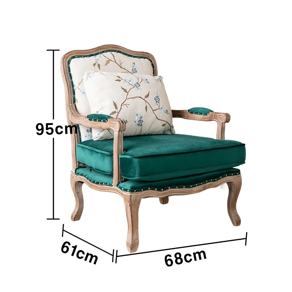 LIVARA Green Orchid Embroidered Velvet Armchair with Matching Ottoman - Soft Velvet Upholstery, High-Resilience Cushion, Solid Wood Frame - Green