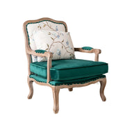LIVARA Green Orchid Embroidered Velvet Armchair with Matching Ottoman - Soft Velvet Upholstery, High-Resilience Cushion, Solid Wood Frame - Green