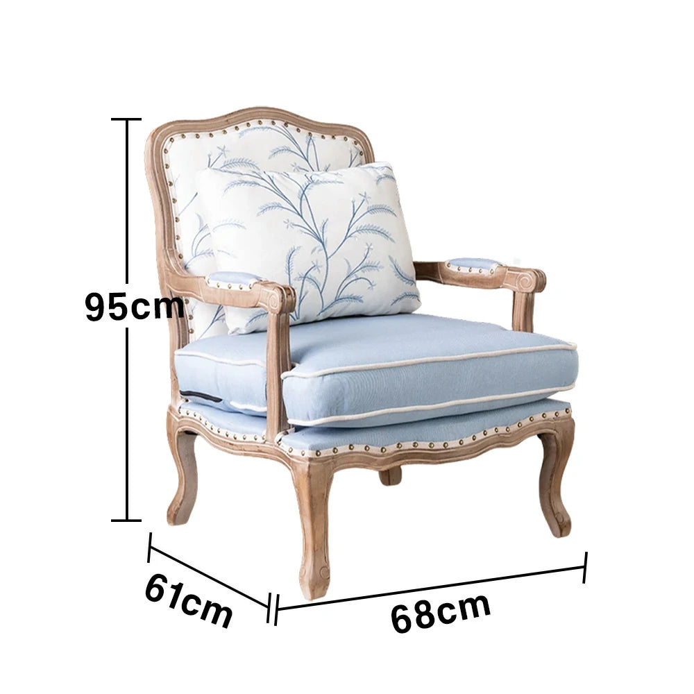 LIVARA Green Orchid Embroidered Velvet Armchair with Matching Ottoman - Soft Velvet Upholstery, High-Resilience Cushion, Solid Wood Frame - Blue