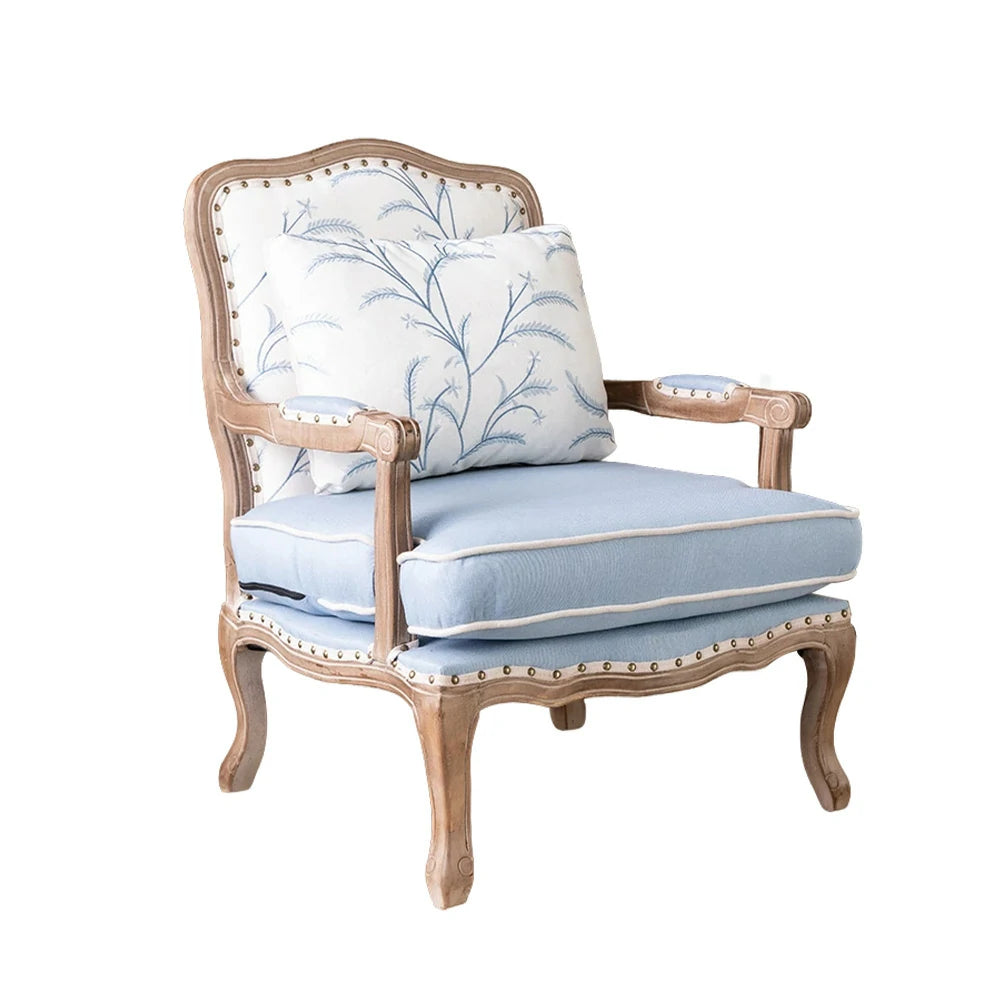 LIVARA Green Orchid Embroidered Velvet Armchair with Matching Ottoman - Soft Velvet Upholstery, High-Resilience Cushion, Solid Wood Frame - Blue