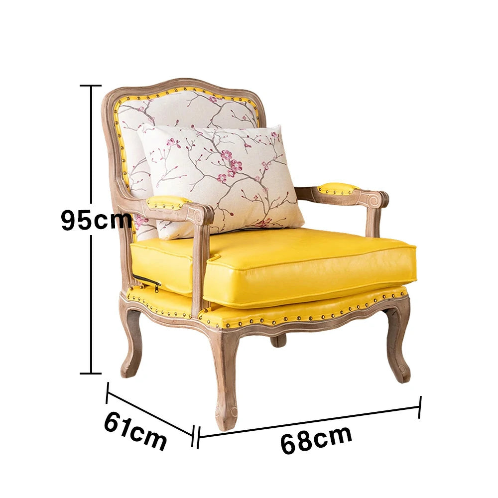 LIVARA Green Orchid Embroidered Velvet Armchair with Matching Ottoman - Soft Velvet Upholstery, High-Resilience Cushion, Solid Wood Frame - Yellow&White