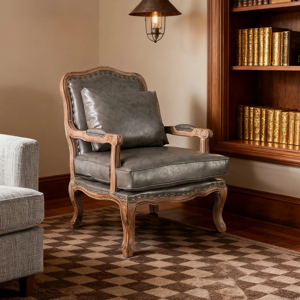 LIVARA Green Orchid Embroidered Velvet Armchair with Matching Ottoman - Soft Velvet Upholstery, High-Resilience Cushion, Solid Wood Frame - Coffee