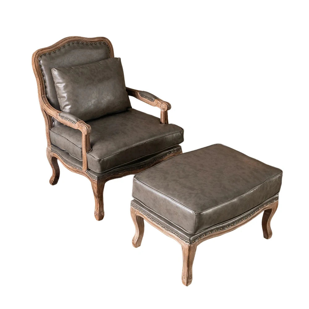 LIVARA Green Orchid Embroidered Velvet Armchair with Matching Ottoman - Soft Velvet Upholstery, High-Resilience Cushion, Solid Wood Frame - Coffee