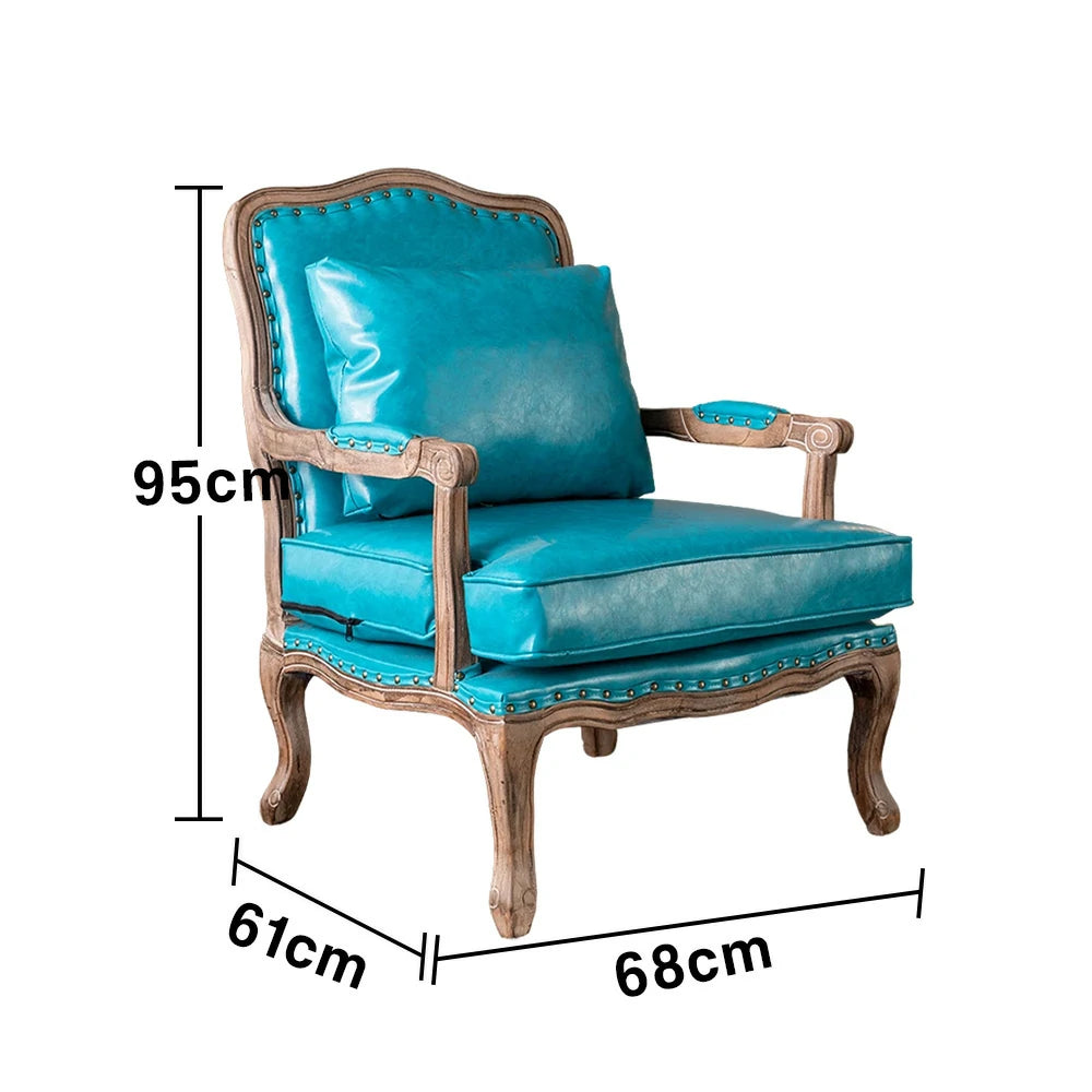 LIVARA Green Orchid Embroidered Velvet Armchair with Matching Ottoman - Soft Velvet Upholstery, High-Resilience Cushion, Solid Wood Frame - Blue