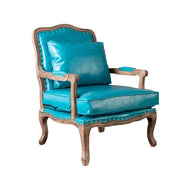 LIVARA Green Orchid Embroidered Velvet Armchair with Matching Ottoman - Soft Velvet Upholstery, High-Resilience Cushion, Solid Wood Frame - Blue